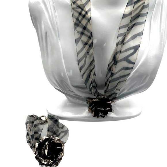 Zebra Print Chiffon Rose Necklace & Bracelet Set – Statement Jewelry M01 - Picture 1 of 6